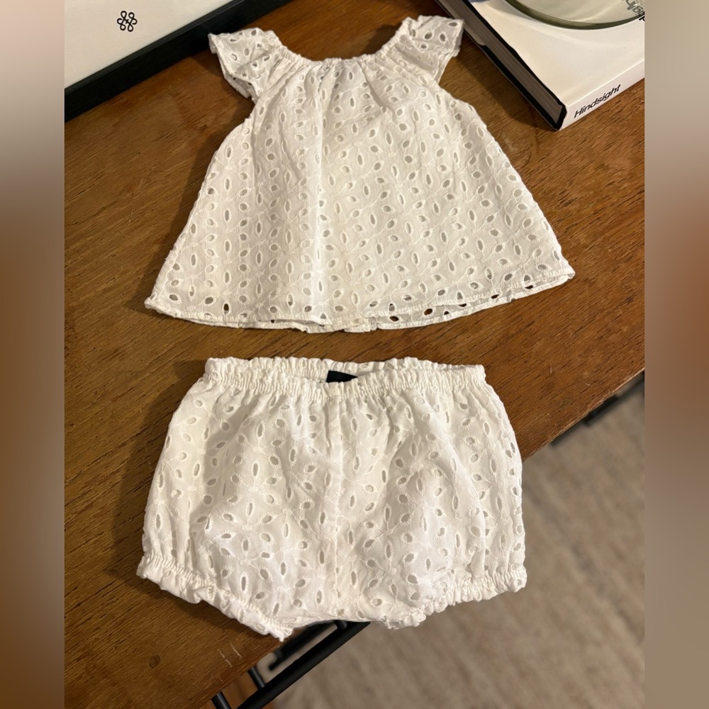 7 for All Mankind White Eyelet Baby Top and Bloomers Set